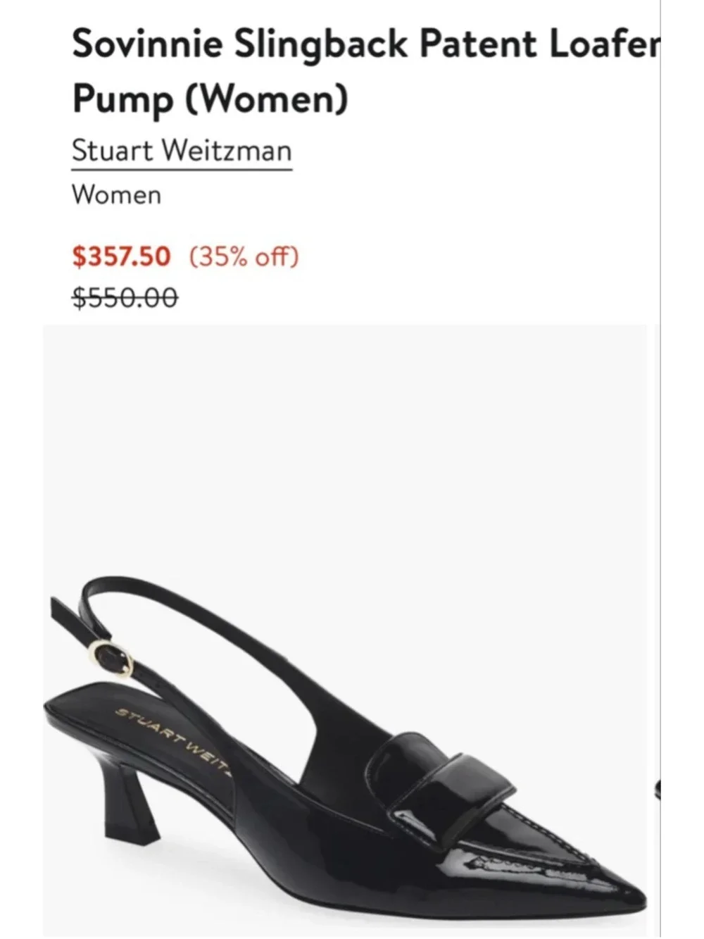 Stuart Weitzman Black Patent Leather Slingback Sovinnie Kitten Heels 8.5